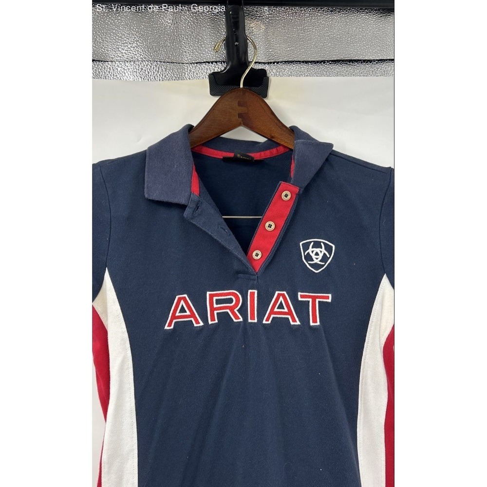 Ariat Short Sleeve Polo Shirt Women's Medium Blue Red Logo